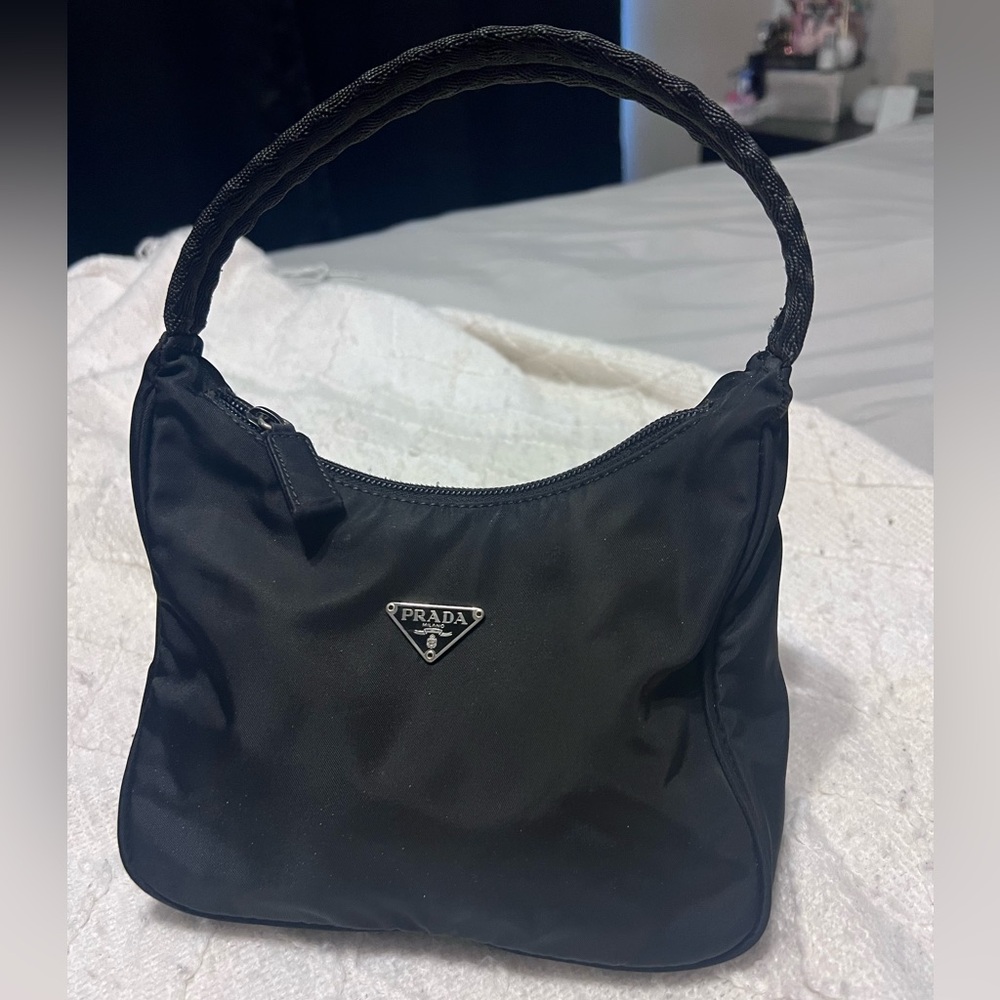 Prada Black Nylon Braided-Handle Shoulder Bag